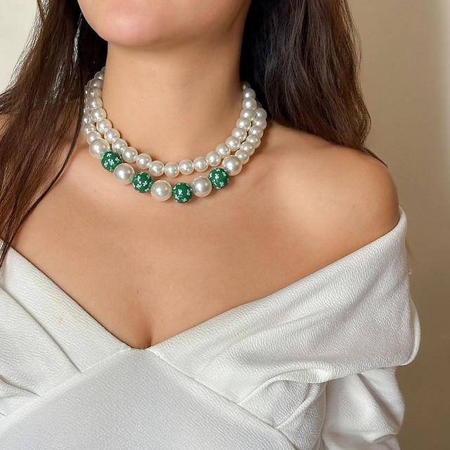  Collana di perle Perle finte Per donna Elegante Artistico Multistrato Matrimonio Circolare Collana Per Matrimonio Feste Strada