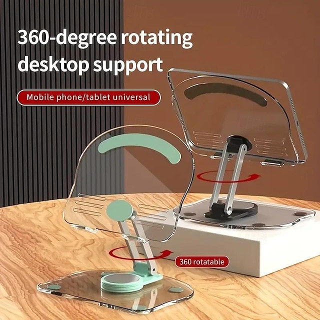  Support de téléphone en acrylique pour tablette, double barre pliable, support de bureau, rotation à 360 degrés, support de dissipation thermique