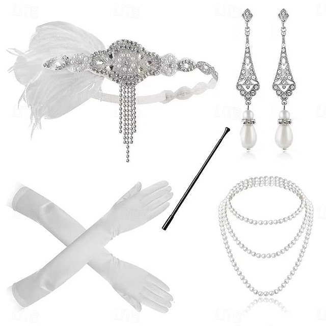  1920s The Great Gatsby Outfits Flapper Headband The Great Gatsby Wedding Guest Collarless Women's Halloween Carnival Masquerade Party Masquerade Wedding Reception Adults' Gloves Necklace Earring All
