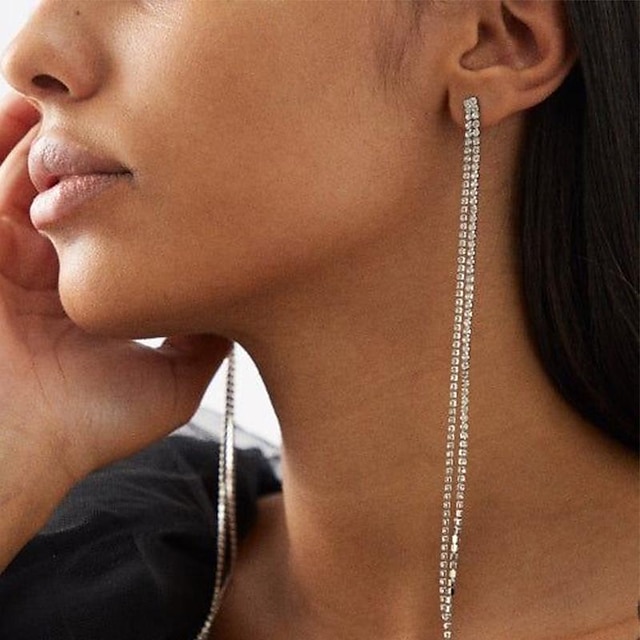  Damen Ohrstecker Gliederkette Kostbar Erklärung Einfach Diamantimitate Ohrringe Schmuck Silber / Golden Für Hochzeit Party 1 Paar