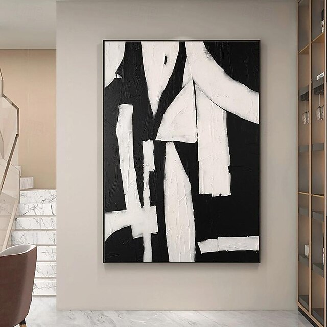 Handpainted White Black Textured Painting Oversized 3D handmade