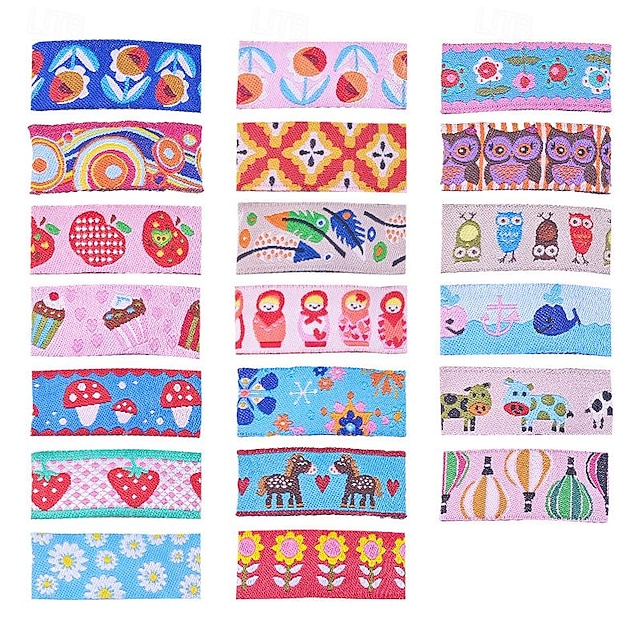  20PCS Children's Cartoon Embroidered Flower Hair Clip, Square Animal Fruit Fringe Edge Clip, Girl Fabric Small Floral Hair Clip