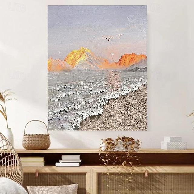  handgemaltes 3D-Minimalismus-abstraktes Leinwandgemälde, handgemachte tonale Wellenkunst, strukturiertes Berg-Meer-Gemälde, Wandkunst, Wabi-Sabi-Wandkunst, Gemälde für Wohnzimmer, Malerei, stilvolle