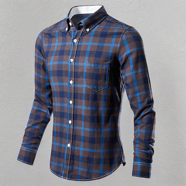  Hombre Camisa Camisa para Vestido Abotonar la camisa Amarillo Rojo Azul Manga Larga Plaid Diseño Primavera & Otoño Boda Fiesta Ropa