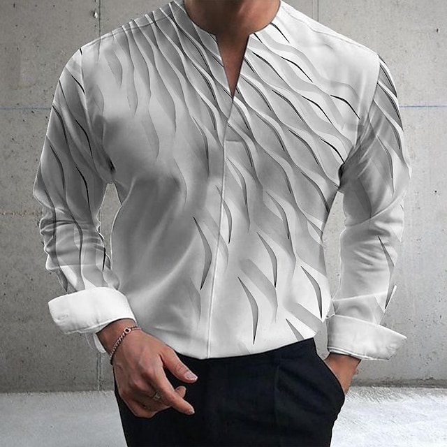  عمل يومي رجالي قميص رسمي مناسب للبس اليومي الصيف الربيع الخريف V رقبة كم طويل أبيض S, M, L بوليستر قميص