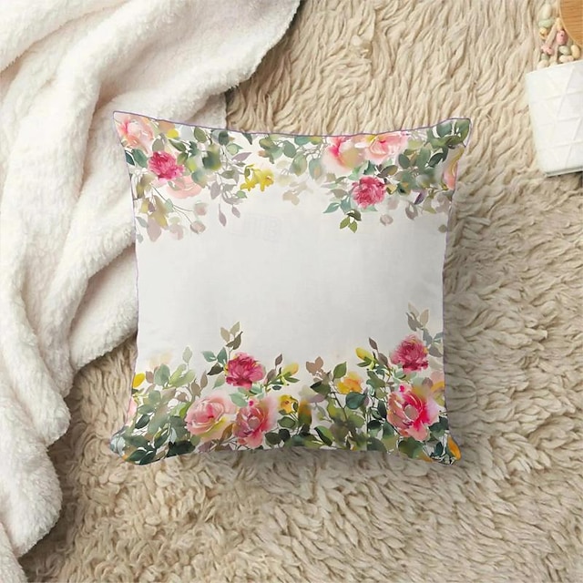  Housse de coussin décorative à fleurs aquarelle, taie d'oreiller carrée douce, pour chambre à coucher, salon, canapé, chaise, 2 pièces