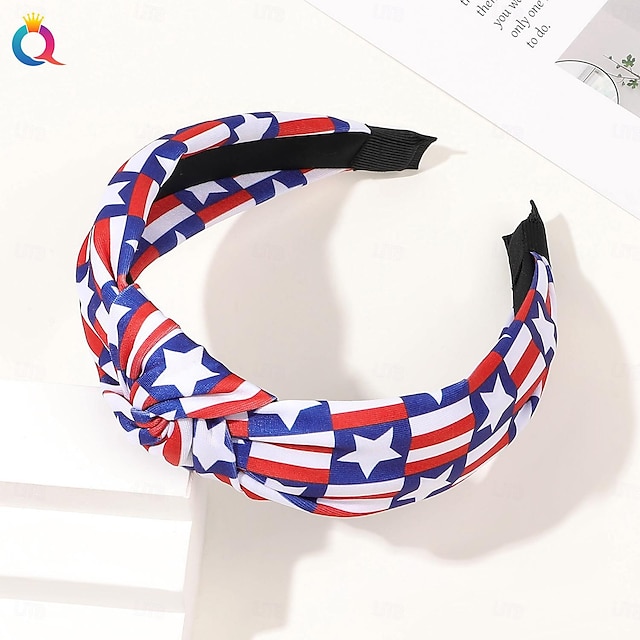  American Flag Knotted Headband Independence Day USA Patriotic Stars Stripes Twist Hair Accessories Wide Knot Holiday Fashion Holiday Styles for Women and Girls Gift
