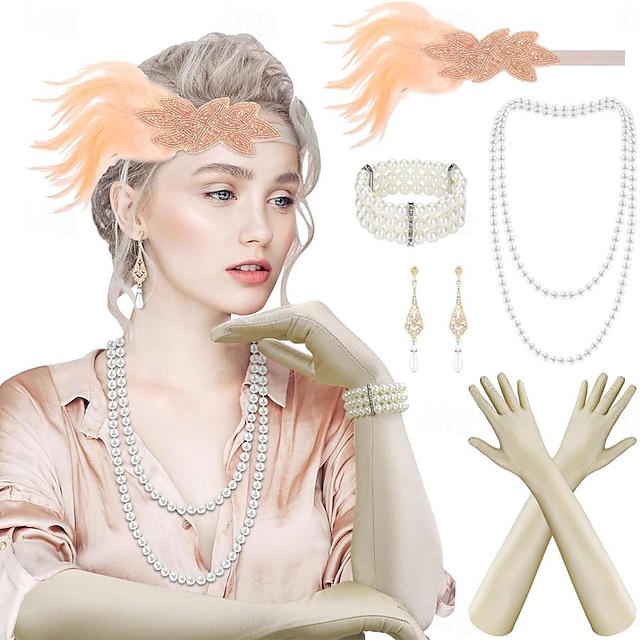  Retro vintage Jaren 1920 Gatsby Jaren ‘20 flapper hoofdband Accessoireset Flapper Girl Dames Veer Halloween Carnaval Feest / Uitgaan Handschoenen