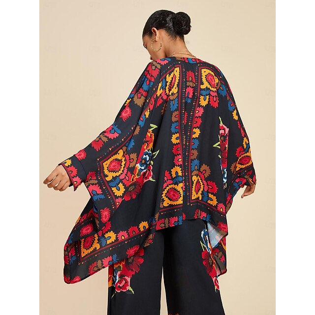 Floral Knot Front Long Sleeve Two Piece Set