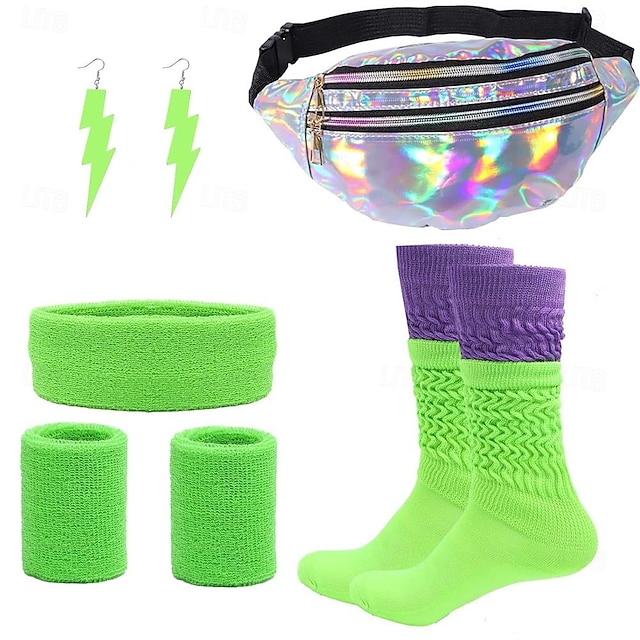  Retro Vintage Disko 1980er Outfits Tutu Bauchtasche Königin 80er Partygirl Damen Maskerade Junggesellinnenabschiedsparty Pride Parade Pride-Monat Erwachsene Armband Socken Tasche