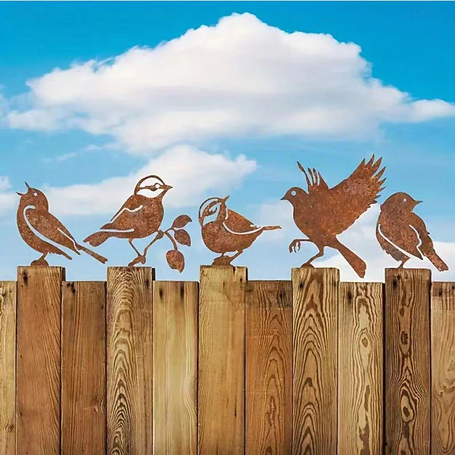 Iron Rusty Birds Ground Stake Set, Garden Decoration Rust Birdie with ...