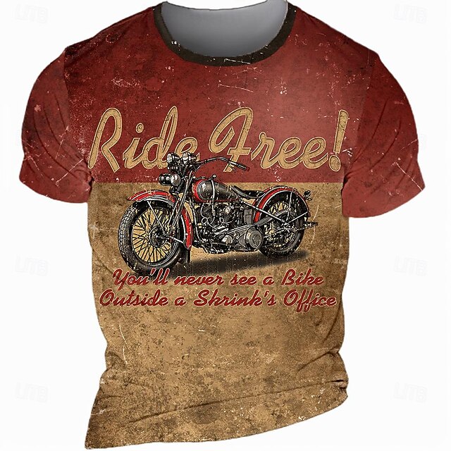 Men's Letter Motorcycle T Shirt Short Sleeve T shirt 3D Print Crew Neck Shirt Fashion Retro Vintage Athleisure Street Sports Outdoor Brown Summer Spring Clothing Apparel S M L XL XXL XXXL4