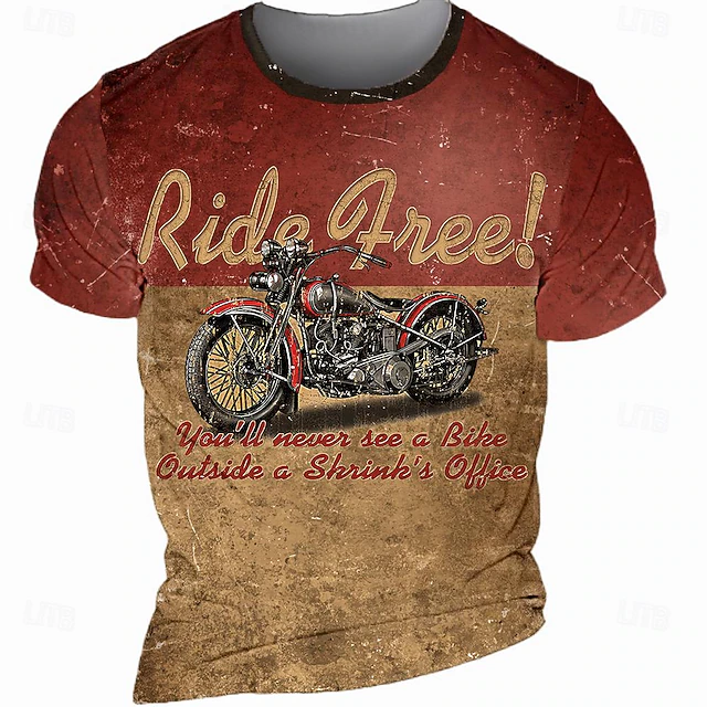 Men's Letter Motorcycle T Shirt Short Sleeve T shirt 3D Print Crew Neck Shirt Fashion Retro Vintage Athleisure Street Sports Outdoor Brown Summer Spring Clothing Apparel S M L XL XXL XXXL4
