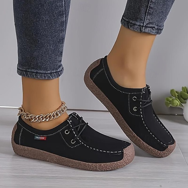  Women's Slip-Ons Loafers Platform Loafers Casual Lace-Up Soft Sole Flat Shoes Lightweight Comfortable Shoes Black Yellow Red