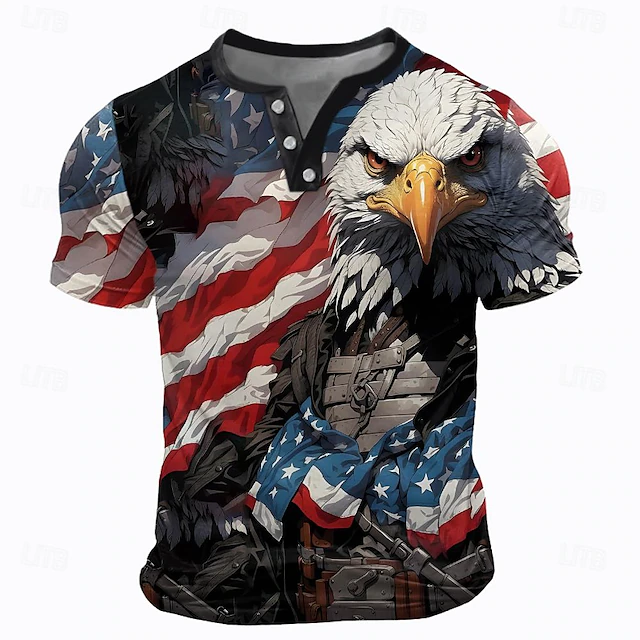 Graphic Star American US Flag Eagle Designer Retro Vintage Men's 3D Print T shirt Tee Henley Shirt Street Casual Daily American Independence Day Rainbow Short Sleeve Henley Summer Spring S-3XL4