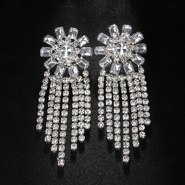  Women's Stud Earrings Tassel Fringe Precious Petal Elegant Fashion Imitation Diamond Earrings Jewelry Silver / Golden For Wedding Party 1 Pair