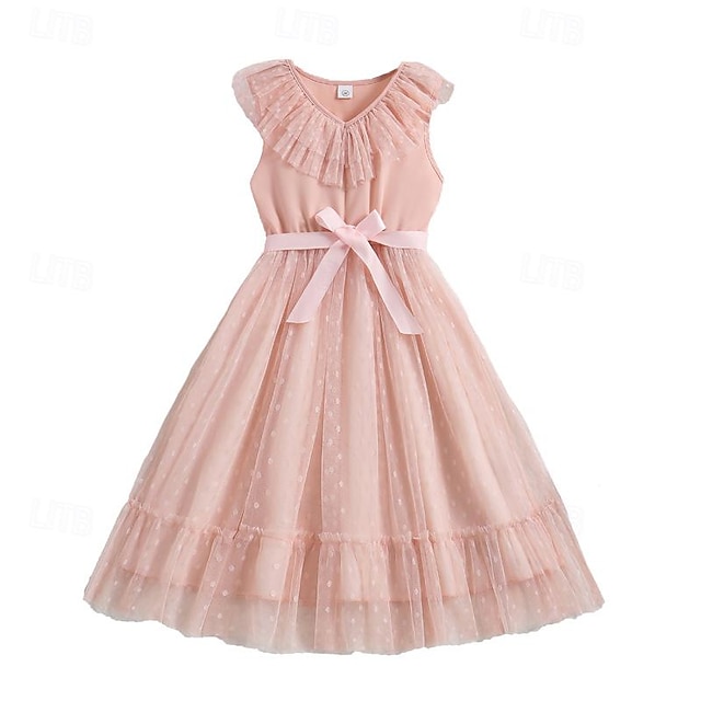  Kids Girls' Dress Solid Color Short Sleeve Party Outdoor Casual Fashion Daily Polyester Summer Spring 2-13 Years Pink