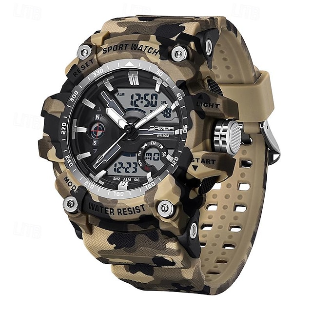  SANDA Mäns Digital Klocka Utomhus Sport Mode Avslappnad Luminous Stoppur Väckarklocka Vattentålig TPU Klocka