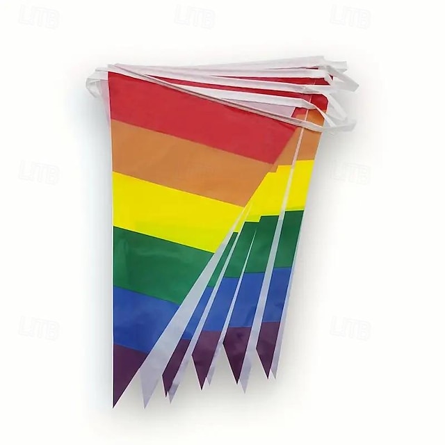  10 stk 7,87*11,81 tommer regnbuetrekk flagg feiring gay string flagg lgbt hengende flagg trekant flaggstreng pe pull flagg arrangement festdekorasjon