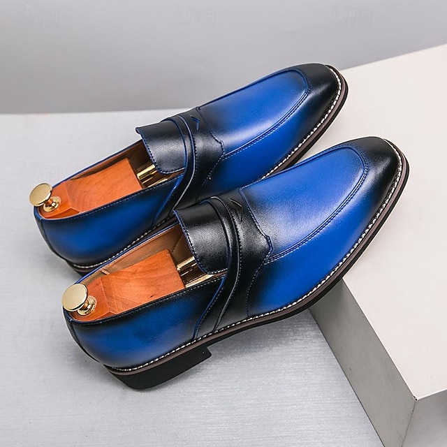  Men's Loafers & Slip-Ons Dress Shoes Penny Loafers Walking Vintage Business British Gentleman Daily PU Comfortable Black Blue Brown Spring