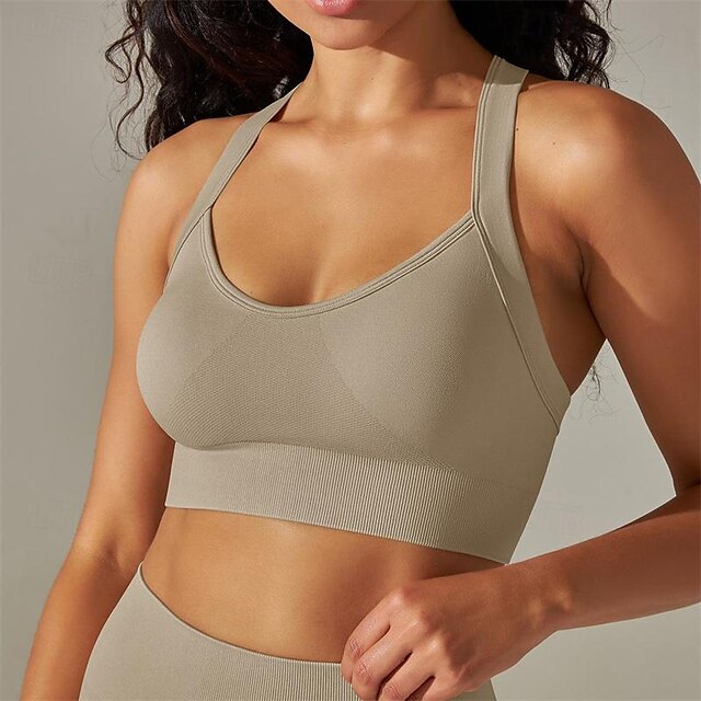  Dames Lichte ondersteuning Sport bh's Running BH Open achterkant Gekruiste rug Goede top Gewatteerd Fitness Recreatiesport Hardlopen Ademend Lichtgewicht Zacht Zwart Wit donkergrijs Effen