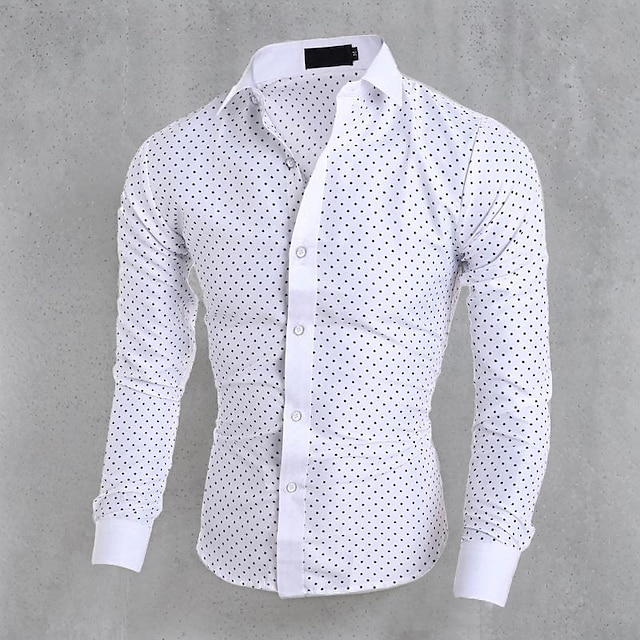  Men's Shirt Dress Shirt Button Up Shirt White Navy Blue Long Sleeve Polka Dot Turndown Spring &  Fall Wedding Daily Clothing Apparel