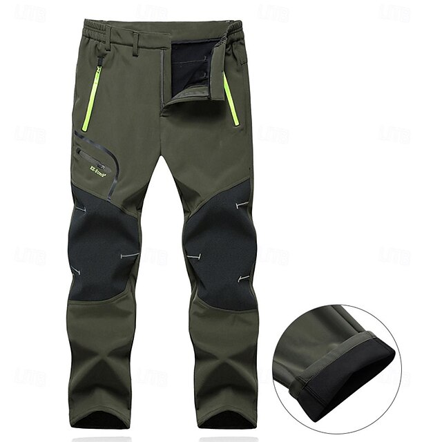 Men's Fleece Lined Pants Waterproof Hiking Pants Trousers Softshell ...