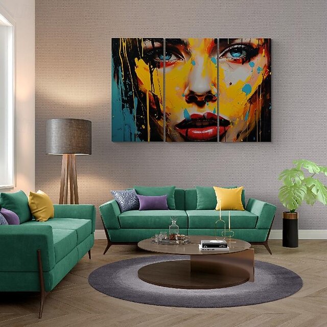 Abstract Woman Face Canvas painting handmade Graffiti Wall Art Colorful ...