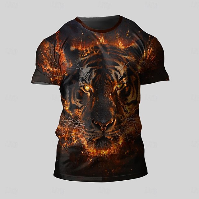  Dyr Tiger Flamme Mode Designer atletiktøj Herre 3D-udskrivning T-shirt Gade Sport & Udendørs T-shirt Sort Kortærmet Rund hals Skjorte Sommer Forår Tøj S M L XL XXL XXXL