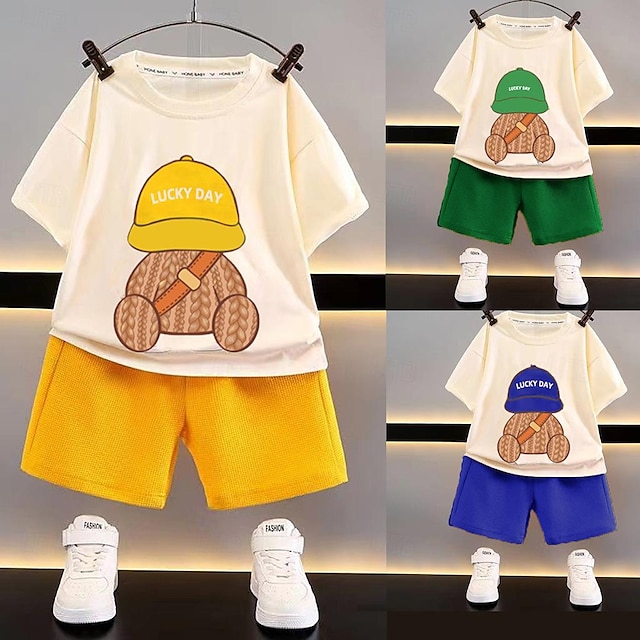  2 Pieces Toddler Boys T-shirt & Shorts Outfit Graphic Short Sleeve Set School Fashion Daily Summer Spring 3-7 Years