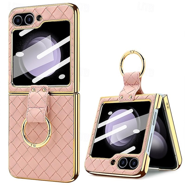  puhelin Etui Käyttötarkoitus Samsung Galaxy Z Flip 6 Z Flip 5 Z Flip 4 Z Flip 3 Takakuori ja näytönsuoja Sormuksen pidike Iskunkestävä Retro TPU Metalli PU-nahka