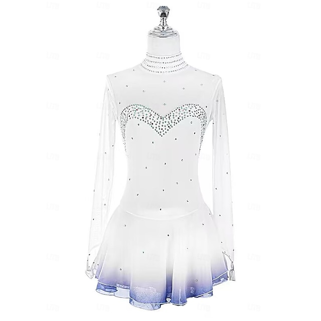  Vestito da pattinaggio artistico Per donna Da ragazza Pattinaggio sul ghiaccio Vestiti Bianco Collage Foro per pollice Retato Elastene Elasticizzato Addestramento Da allenamento Professionale Vestiti