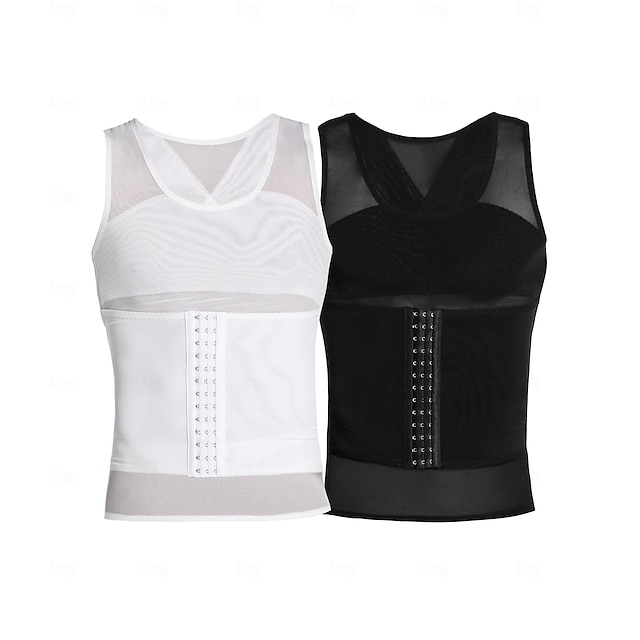  Men's Shapewear Waist Trainer Body Shaper Pure Color Simple Comfort Home Daily Nylon Slimming Crew Neck Sleeveless Winter Fall Black White