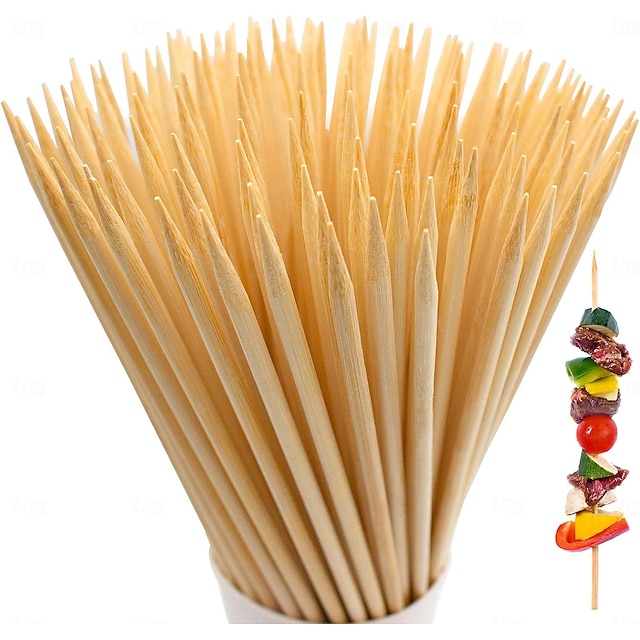  200PCS Bamboo Skewers for wooden sticks BBQ Appetiser Fruit Cocktail Kabob Chocolate  Fountain Grilling Kitchen Crafting and Party. 3mm More Size Choices