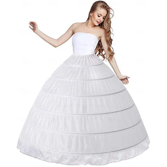 Rococo Baroque Victorian Floor Length Petticoat Hoop Skirt Under Skirt Crinoline Princess Bridal 6 Hoops Ball Gown Fancy Dress Women's Royal Masquerade Performance Wedding Party Adults' Petticoat 14