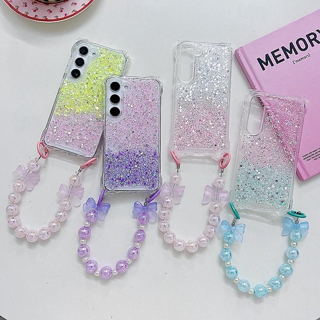  Phone Case For Samsung Galaxy S24 S24 Ultra Plus S23 Ultra Plus S23 S22 S22 Ultra S21 FE A55 A35 A25 A15 5G A54 A34 A14 Back Cover with Wrist Strap Bling Glitter Shiny Shockproof Color Gradient TPU