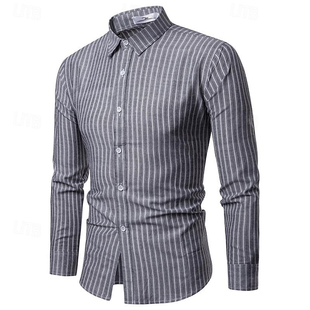  Herren Hemd Sommerhemd Freizeithemd Strandhemd Knopfhemd Gestreifte Hemden Schwarz Blau Grau Langarm Streifen Revers Urlaub Hawaiianisch Button-Down Bekleidung Mode Lässig Bequem
