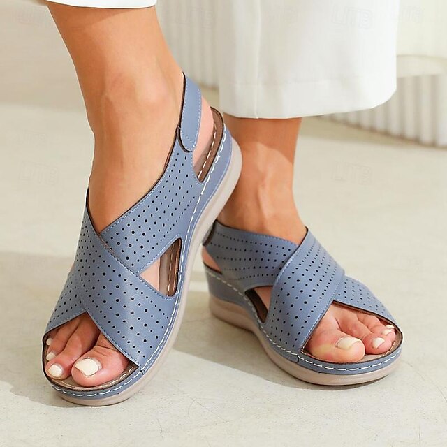  Damen Mules Sandalen mit Keilabsatz Komfort Mikrobielles Leder Schnalle Schwarz Blau Braun