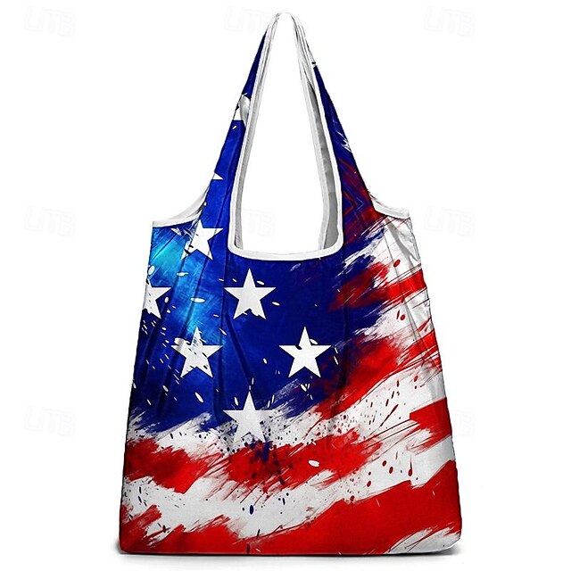  Dame Posetaske Skuldertaske Hobo Bag polyester Handle ind Daglig Ferie Tryk Stor kapacitet Foldbar Letvægt Amerikansk flag Hvid / Blå Blå
