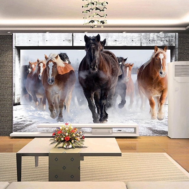  ورق حائط رائع لجدران جدارية على شكل خيول ملصق جداري يغطي لاصق مطبوع يتطلب تأثير ثلاثي الأبعاد لديكور المنزل من القماش