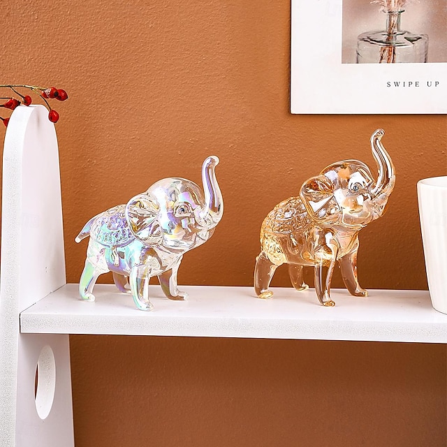  Handmade Colorful Crystal Glass Elephant Ornament - Transparent Nose-Raising Design, Perfect Desktop Decoration or Personal Gift for Home Décor Enthusiasts