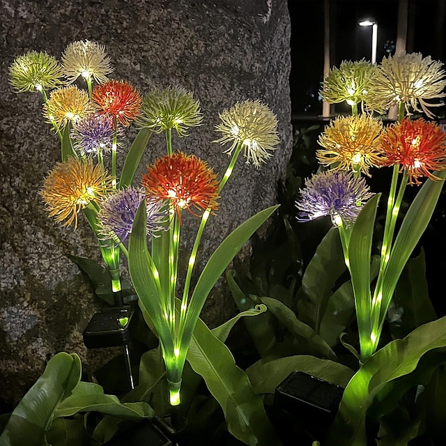  2pcs Outdoor Solar Dandelion Ground Mounted Lamp, 5-head Garden Lawn Path Decorative Lamp