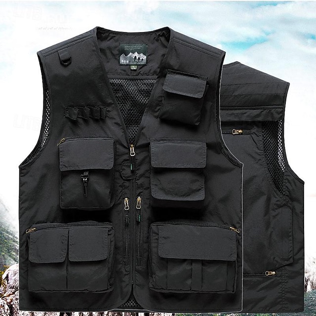  Herren Anglerweste Weste für Wanderer Ärmellos Oberbekleidung Außen Wasserdicht Atmungsaktiv Schnelltrocknend Tasche Polyester Dunkelgrau Schwarz Armeegrün Camping / Wandern / Höhlenforschung