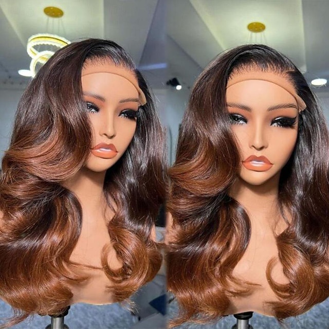  Human Hair 13x4 Lace Front Wig Free Part Brazilian Hair Wavy Multi-color Wig 130% 150% Density Ombre Hair 100% Virgin Glueless Pre-Plucked For Women Long Human Hair Lace Wig