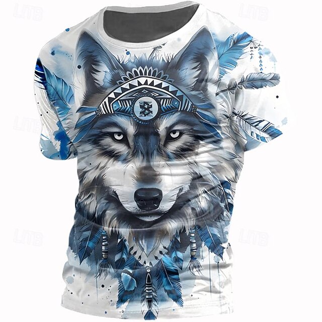 Men's Animal Wolf T Shirt T shirt 3D Print Crew Neck Shirt Fashion Ethnic Athleisure Street Sports Outdoor White Summer Spring Clothing Apparel S M L XL XXL XXXL4