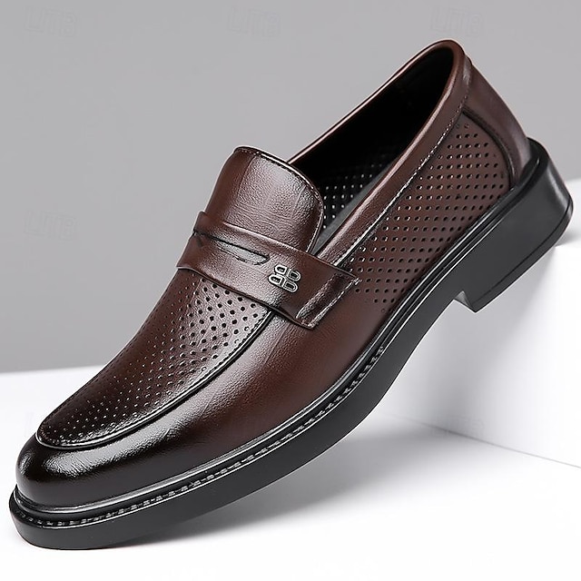  Men's Loafers & Slip-Ons Dress Shoes Plus Size Penny Loafers Vintage Business Casual Office & Career Party & Evening Leather Loafer Black Brown Fall Winter