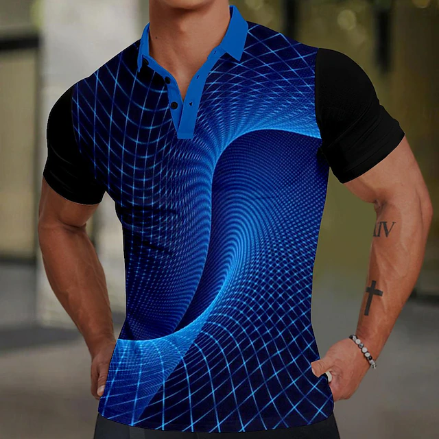 Men's Graphic Polo Shirts Golf Shirt Short Sleeve Polo Shirts Collared Shirts Casual Vacation Wear Rave Wear Party Outfits Buttons 3D Print Summer Spring Blue Green Gray 6