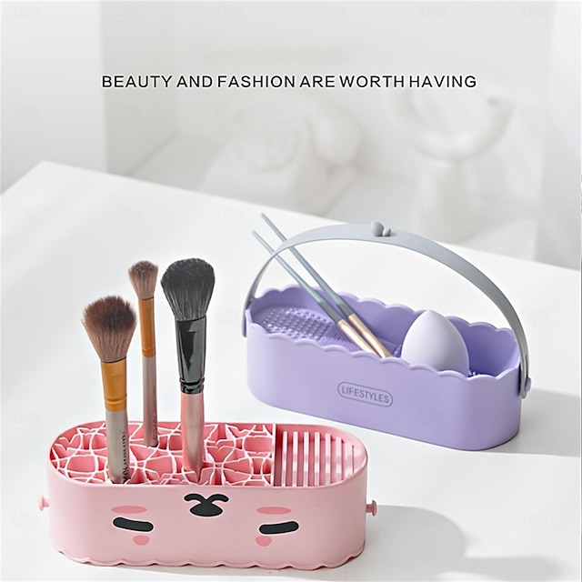  Hanging Makeup Brush Cleaning Box, Detachable Cosmetic Beauty Blender Storage Box, Desktop Lipstick Eyeshadow Organizer Shelf