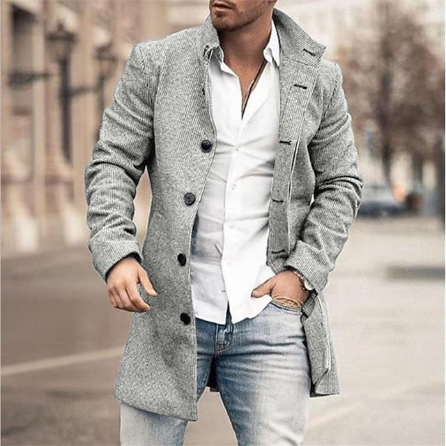  Men's Winter Coat Overcoat Trench Coat Outdoor Daily Wear Fall & Winter Polyester Outerwear Clothing Apparel Fashion Streetwear Geometric Lapel Single Breasted
