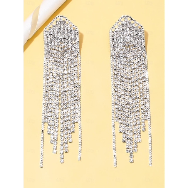  Mulheres Brincos Curtos Franjas Precioso Elegante Moda Imitações de Diamante Brincos Jóias Prata Para Casamento Festa 1 par